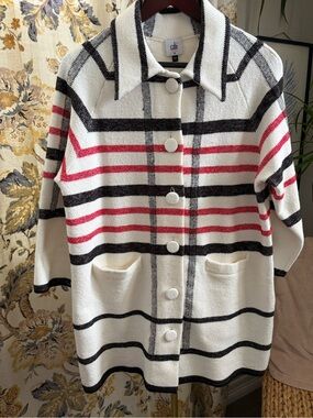 CAbi #6441 Women Executive Button-Up Jacket w/ White, Red & Black Stripe Medium